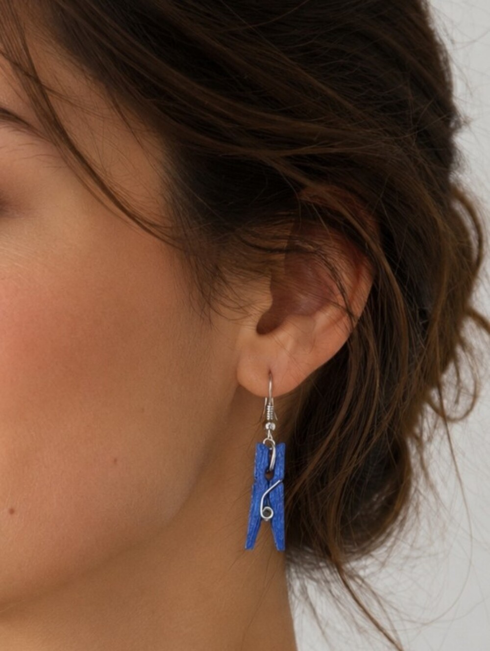 Handcrafted Miniature Blue Clothespin Earrings